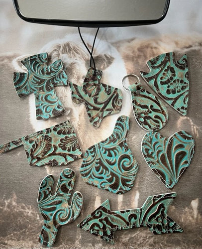 TURQUOISE TOOLED CHARMS